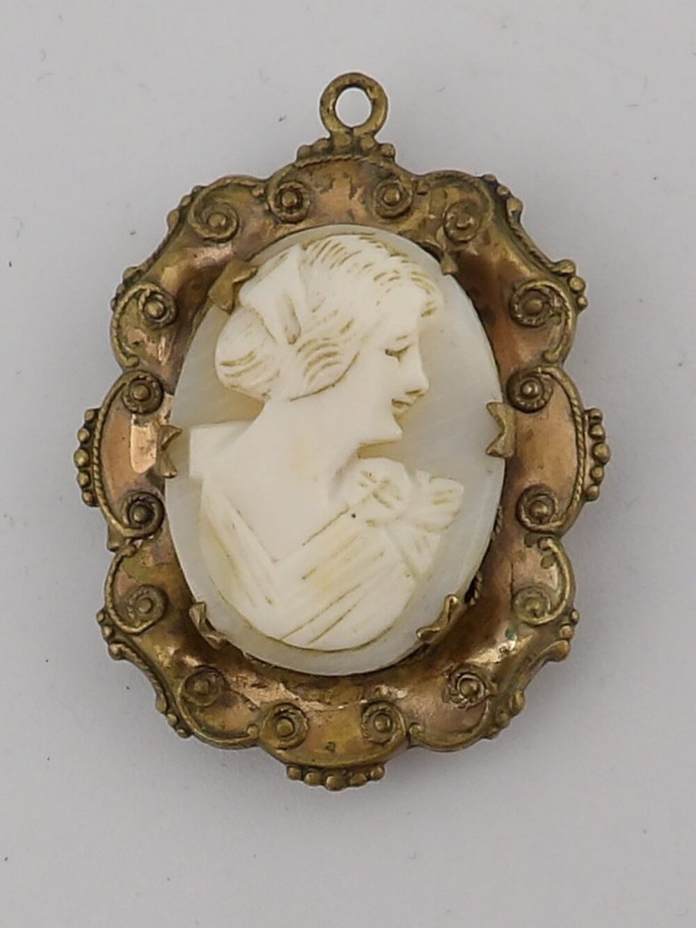 Antique Natural Shell Carved CAMEO Locket Pendant